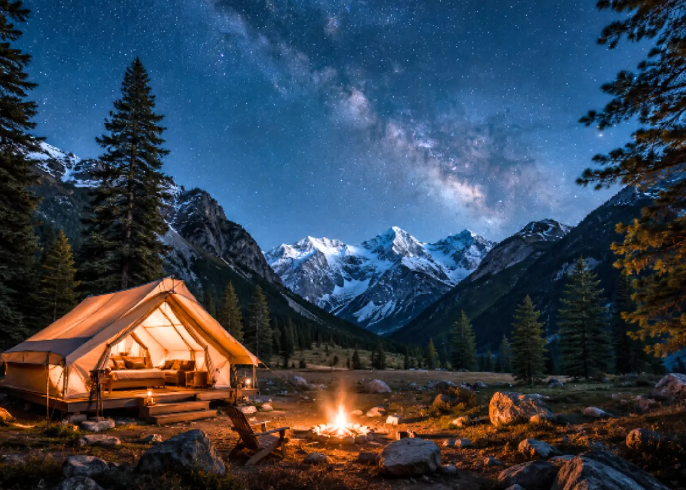 Campsite under a starry sky