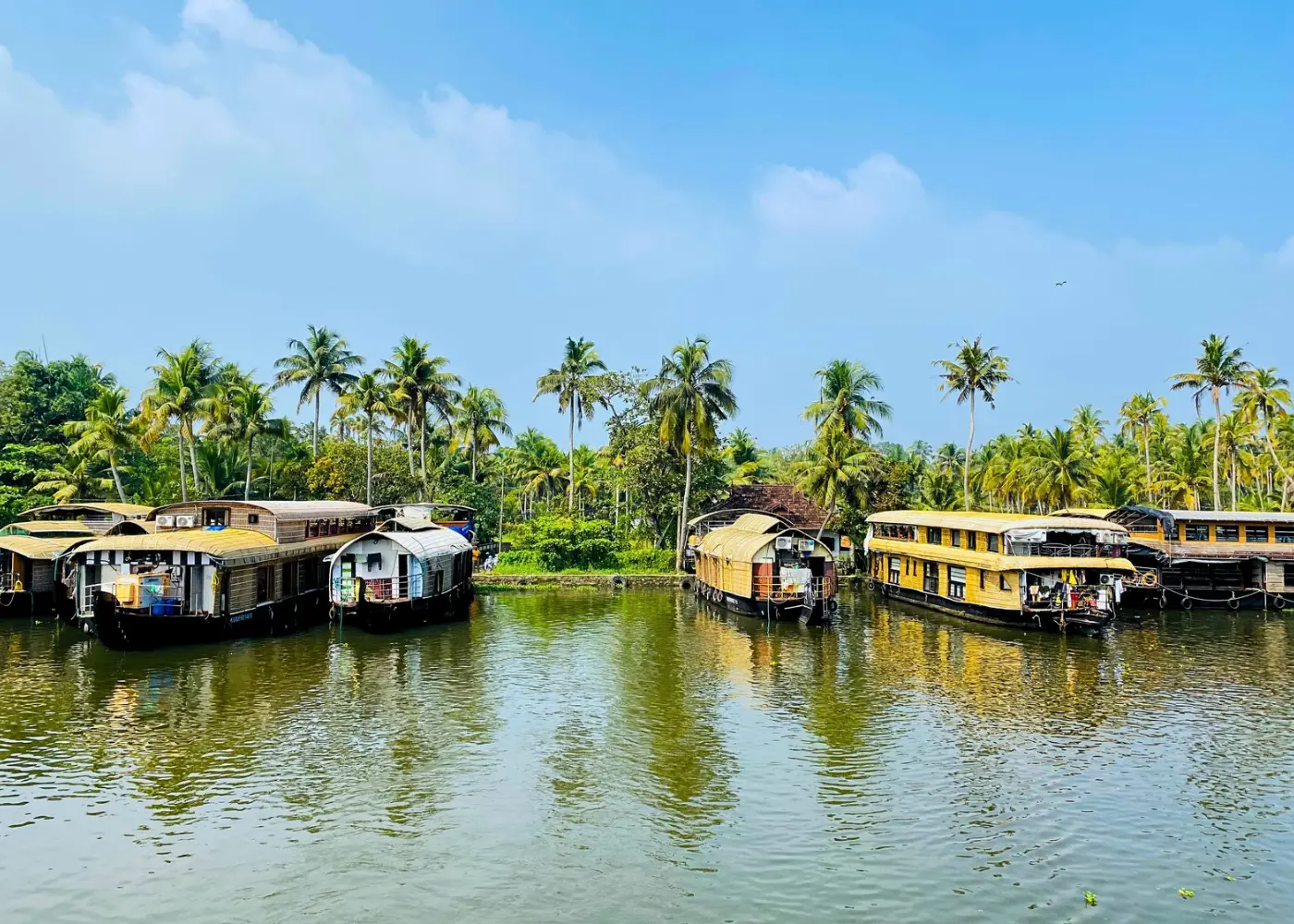 Traditional houseboat on calm backwaters