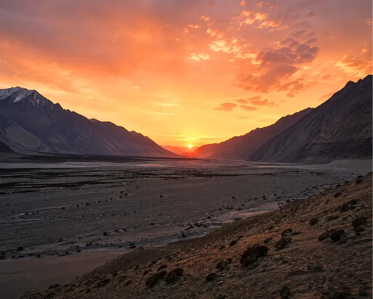 Desert mountains at sunset in Nubra Valley, Ladakh