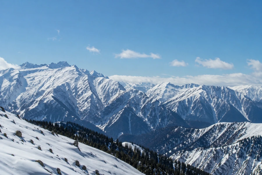 Snow-covered peaks near Gulmarg in winter