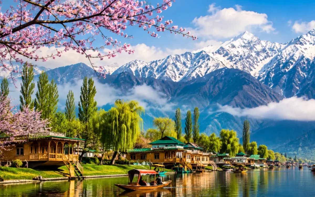 Houseboat on Dal Lake in spring, Srinagar