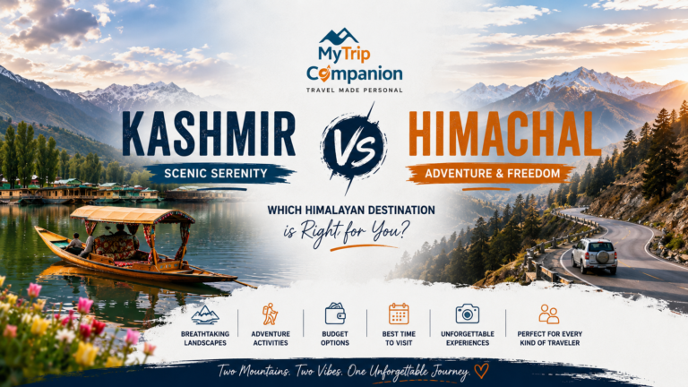 Kashmir vs Himachal Pradesh travel comparison showing scenic landscapes, adventure and travel experiences